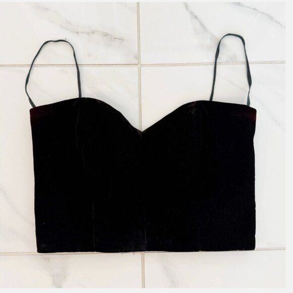 Vtg CLINE-KOLAREK Black Velvet Corset Spaghetti Strap Bustier Top Small - Picture 1 of 13